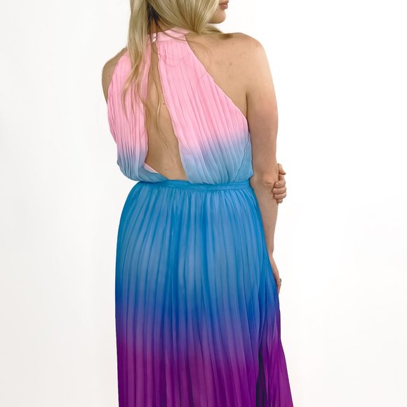 Corinne Pleated Maxi Dress- Ombre Pink/Blue - Picture 4 of 4